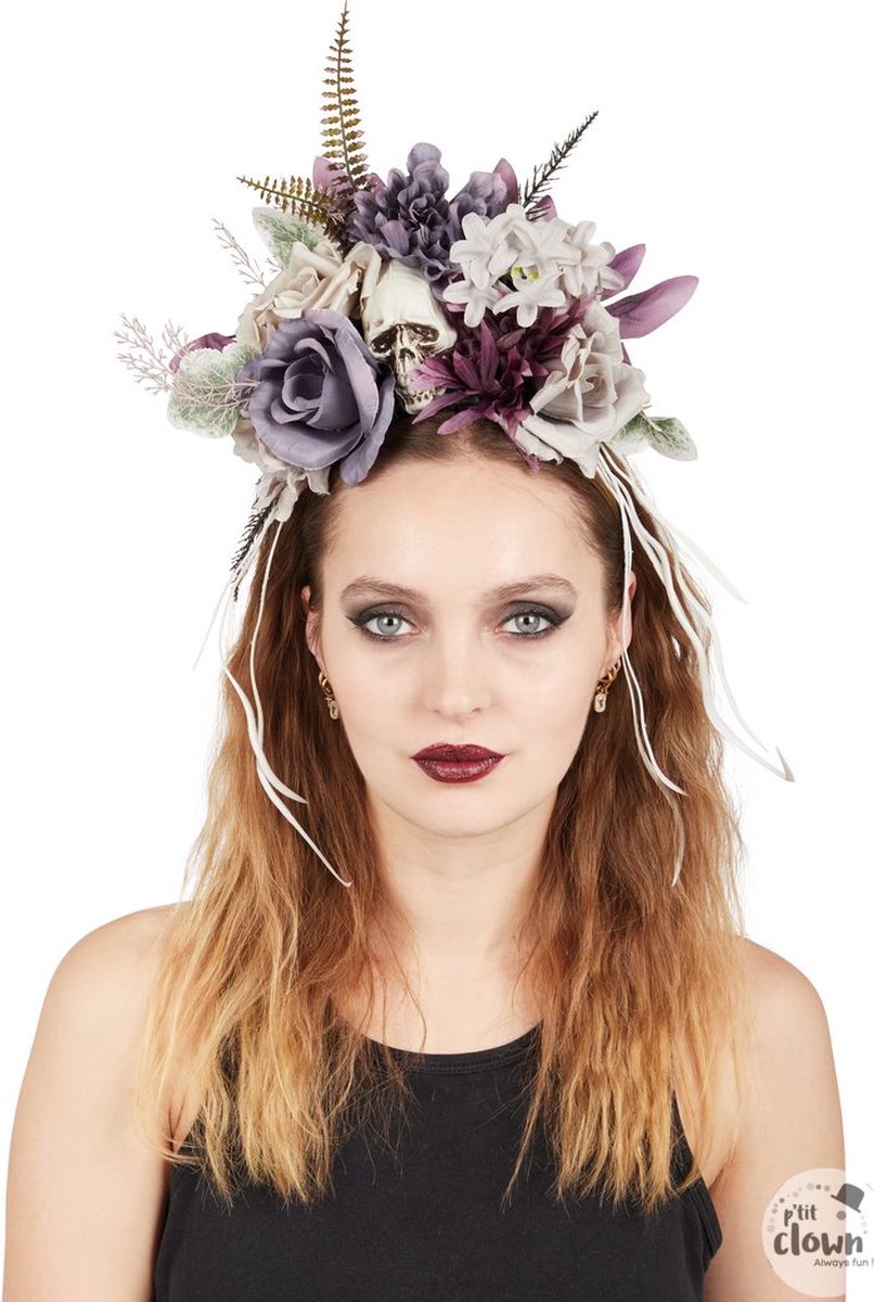 Halloween Haarband met Bloemen en Doodskop